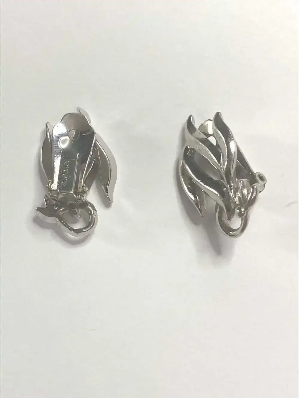 Vintage Designer BERGERE Signed Silver Tone Clip On Earrings.